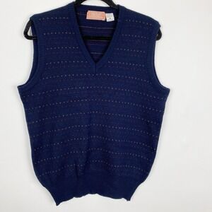Lazarus Navy Blue Wool Blend V-Neck Sweater Vest Mens M Made in Italy Vintage